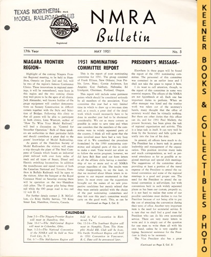 HARLAN, ENOCH L. (EDITOR) - Nmra Bulletin Magazine, May 1951: 17th Year No. 5 : Official Publication of the National Model Railroad Association Series