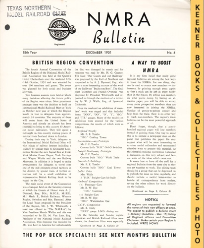 HARLAN, ENOCH L. (EDITOR) - Nmra Bulletin Magazine, December 1951: 18th Year No. 4 : Official Publication of the National Model Railroad Association Series