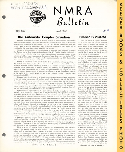 HARLAN, ENOCH L. (EDITOR) - Nmra Bulletin Magazine, May 1952: 18th Year No. 9 : Official Publication of the National Model Railroad Association Series
