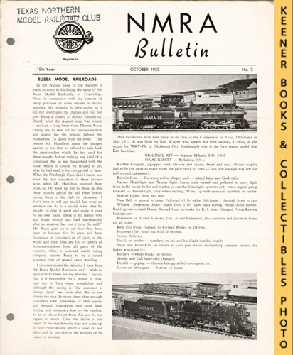HARLAN, ENOCH L. (EDITOR) - Nmra Bulletin Magazine, October 1952: 19th Year No. 2 : Official Publication of the National Model Railroad Association Series