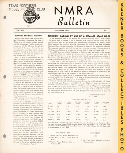 HARLAN, ENOCH L. (EDITOR) - Nmra Bulletin Magazine, November 1952: 19th Year No. 3 : Official Publication of the National Model Railroad Association Series