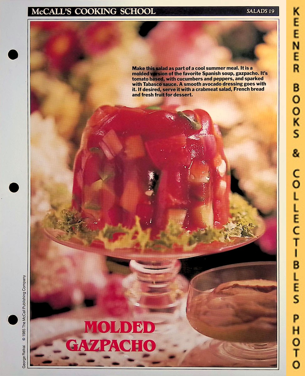 LANGAN, MARIANNE / WING, LUCY (EDITORS) - Mccall's Cooking School Recipe Card: Salads 19 - Molded Gazpacho Salad with Avocado Dressing : Replacement Mccall's Recipage or Recipe Card for 3-Ring Binders : Mccall's Cooking School Cookbook Series