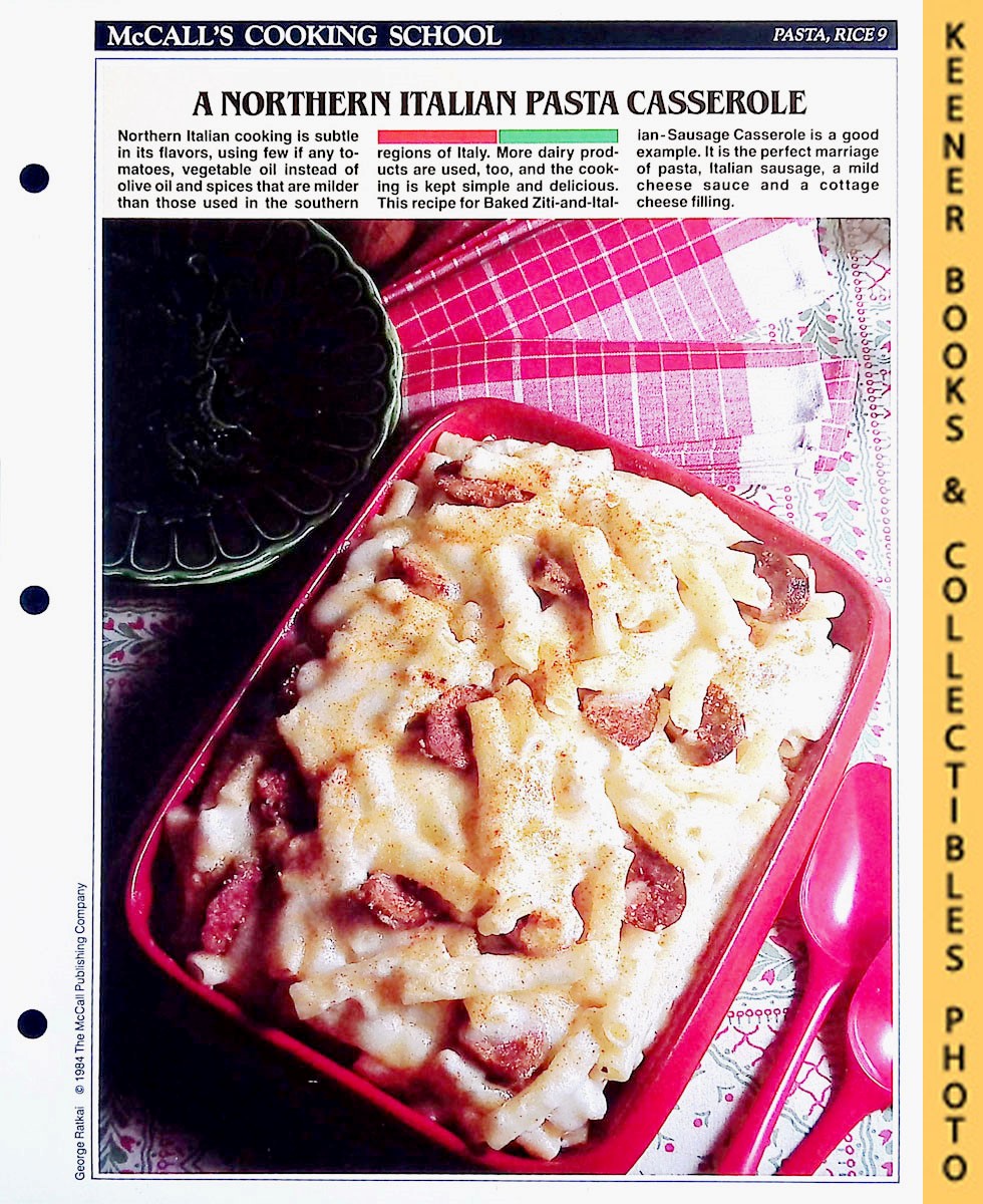 LANGAN, MARIANNE / WING, LUCY (EDITORS) - Mccall's Cooking School Recipe Card: Pasta, Rice 9 - Baked Ziti-and-Italian-Sausage Casserole : Replacement Mccall's Recipage or Recipe Card for 3-Ring Binders : Mccall's Cooking School Cookbook Series