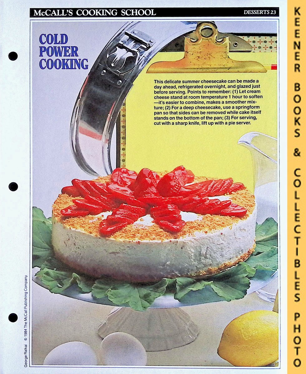 LANGAN, MARIANNE / WING, LUCY (EDITORS) - Mccall's Cooking School Recipe Card: Desserts 23 - No-Bake Strawberry Cheesecake : Replacement Mccall's Recipage or Recipe Card for 3-Ring Binders : Mccall's Cooking School Cookbook Series