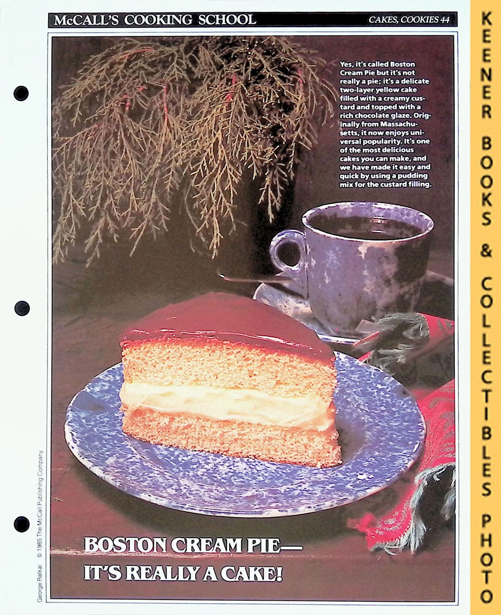 LANGAN, MARIANNE / WING, LUCY (EDITORS) - Mccall's Cooking School Recipe Card: Cakes, Cookies 44 - Boston Cream Pie : Replacement Mccall's Recipage or Recipe Card for 3-Ring Binders : Mccall's Cooking School Cookbook Series