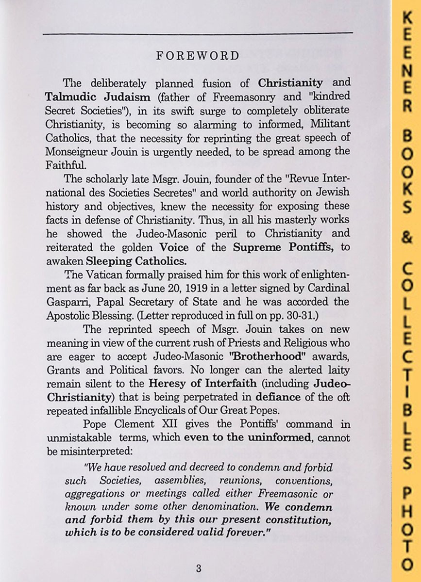 JOUIN, MONSEIGNEUR - Papacy and Freemasonry