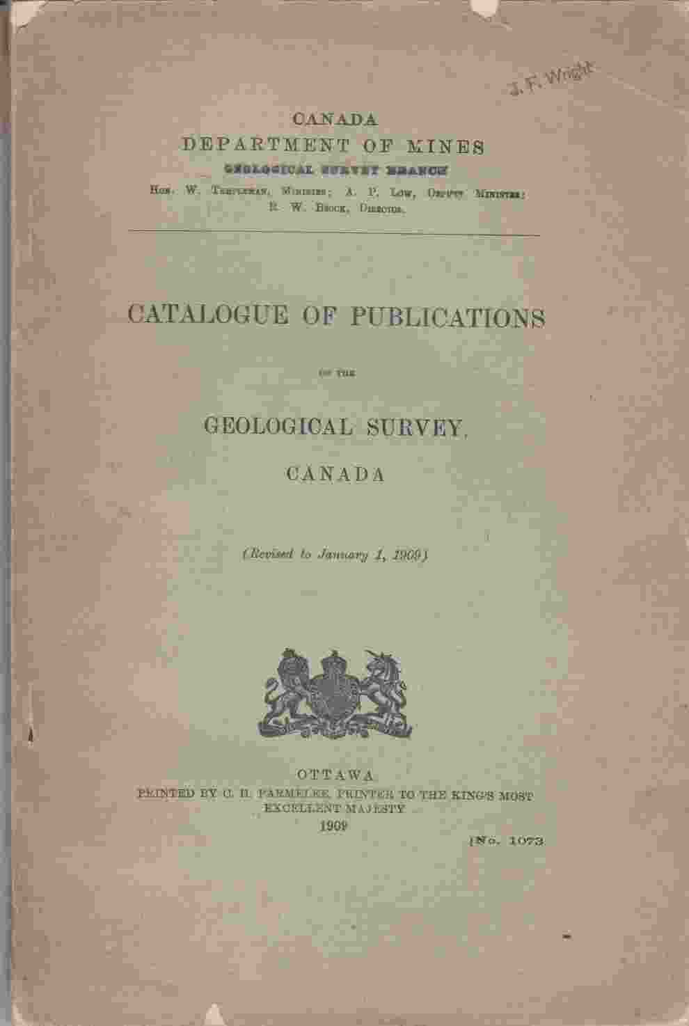 Image for Catalogue of Publications of the Geological Survey, Canada