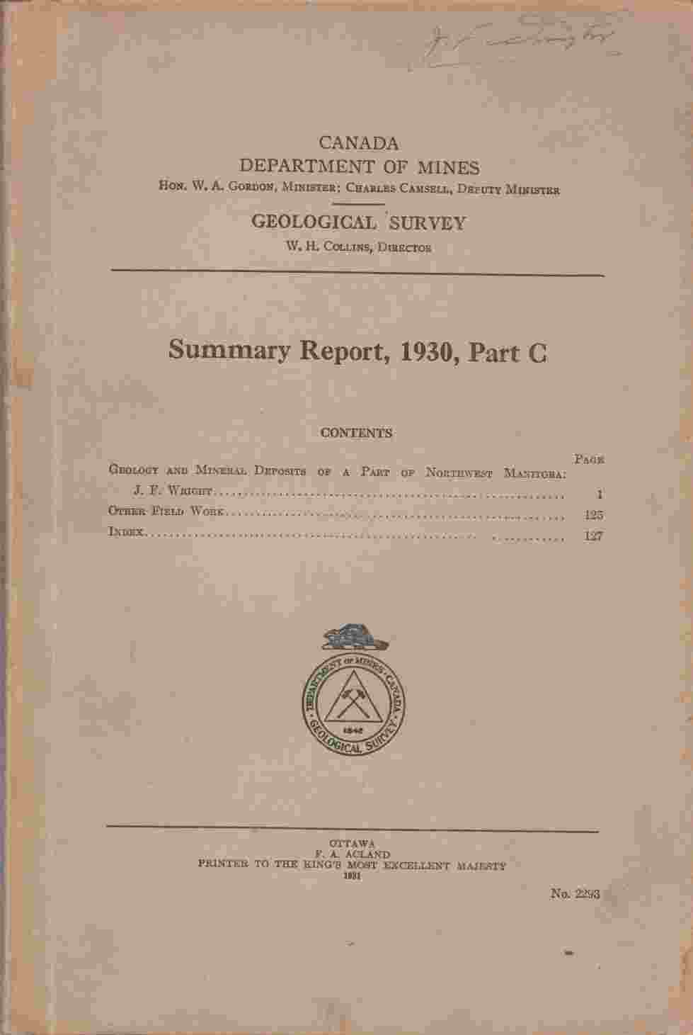 Image for Summary Report, 1930, Part C