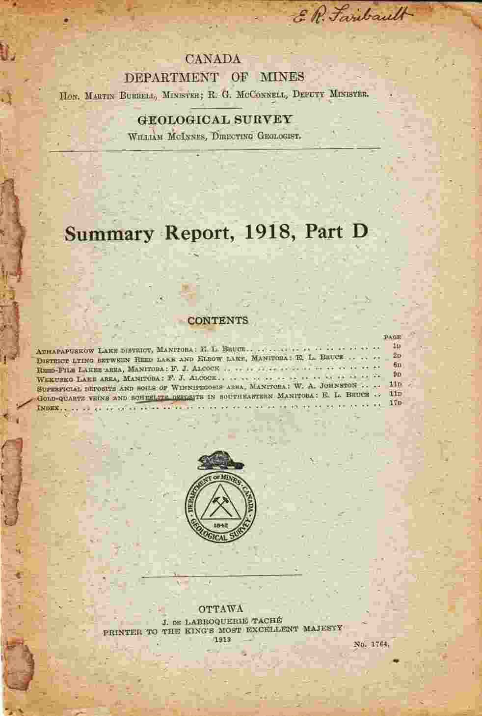 Image for Summary Report, 1918, Part D