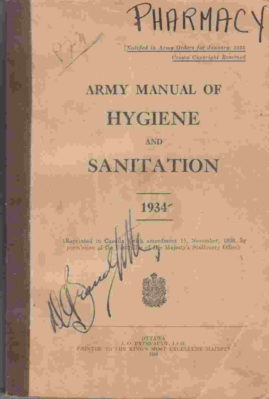Image for Army Manual of Hygiene and Sanitation 1934