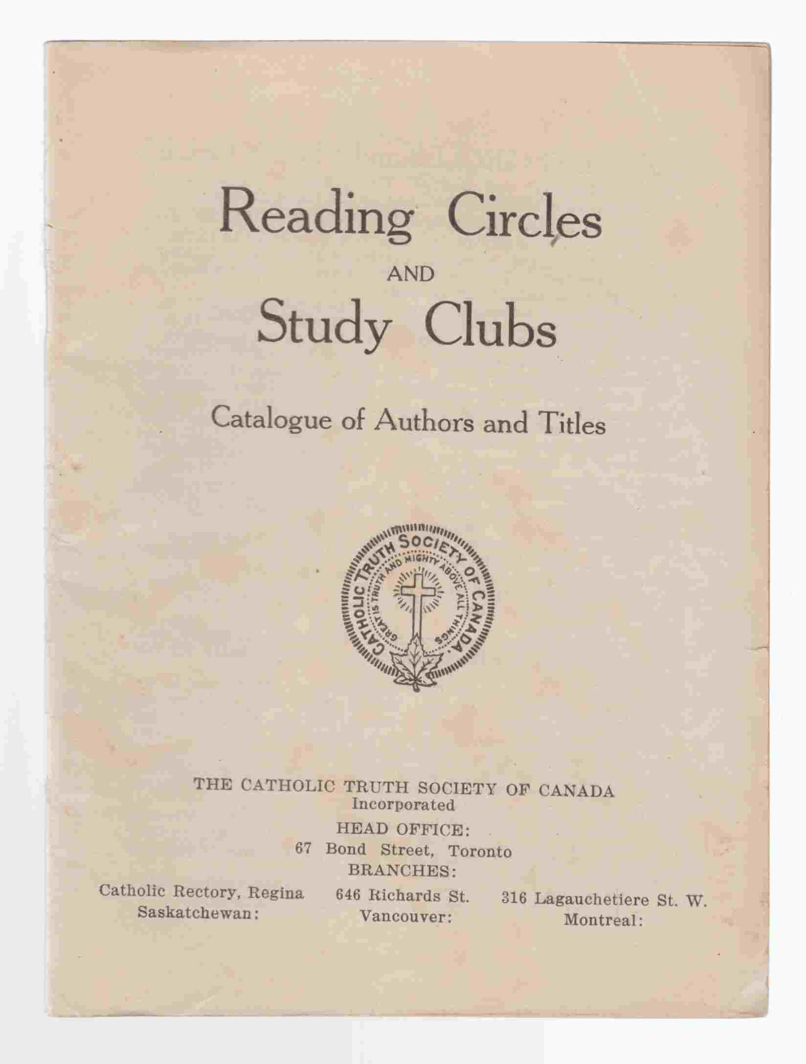 Image for Reading Circles and Study Clubs: Catalogue of Authors and Titles