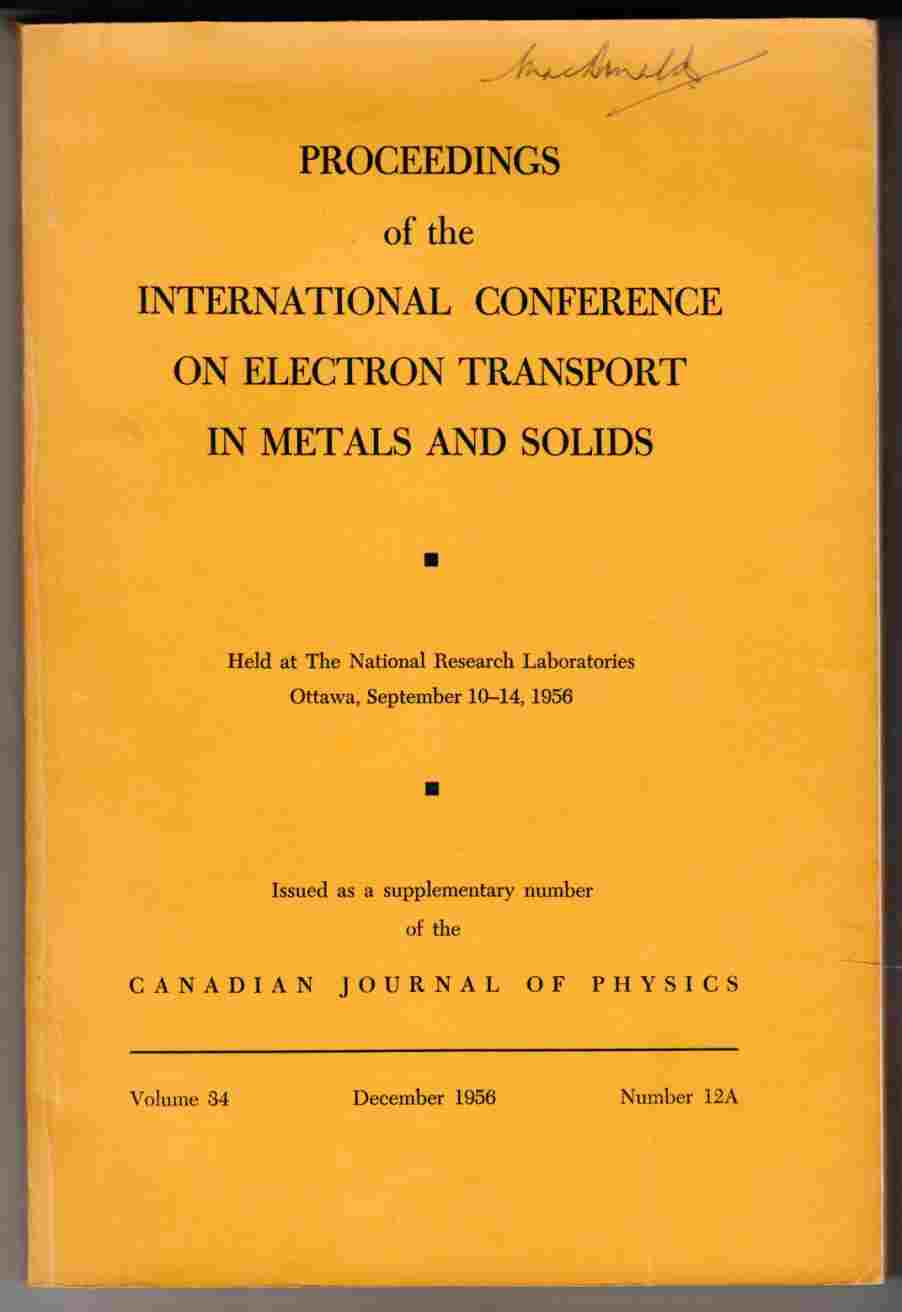 Image for Proceedings of the International Conference on Electron Transport in Metals and Solids