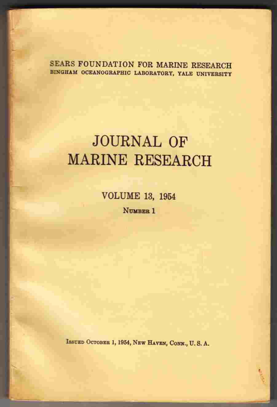 Image for Journal of Marine Research Volume 13, 1954 Number 1