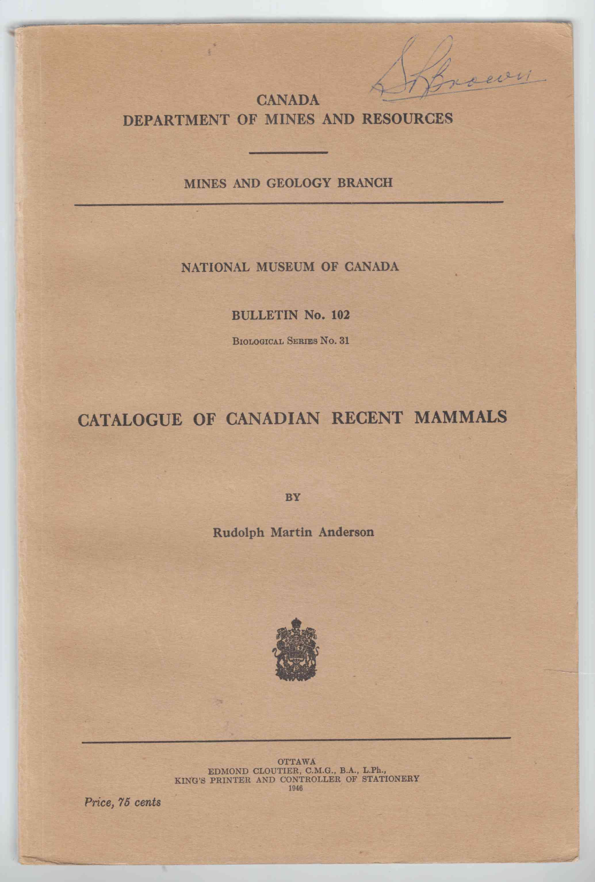 Image for Catalogue of Canadian Recent Mammals Bulletin No. 102
