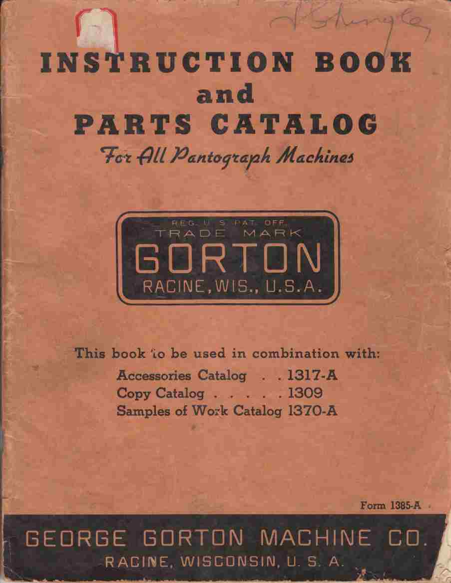 Image for Instruction Book and Parts Catalog for all Pantograph Machines