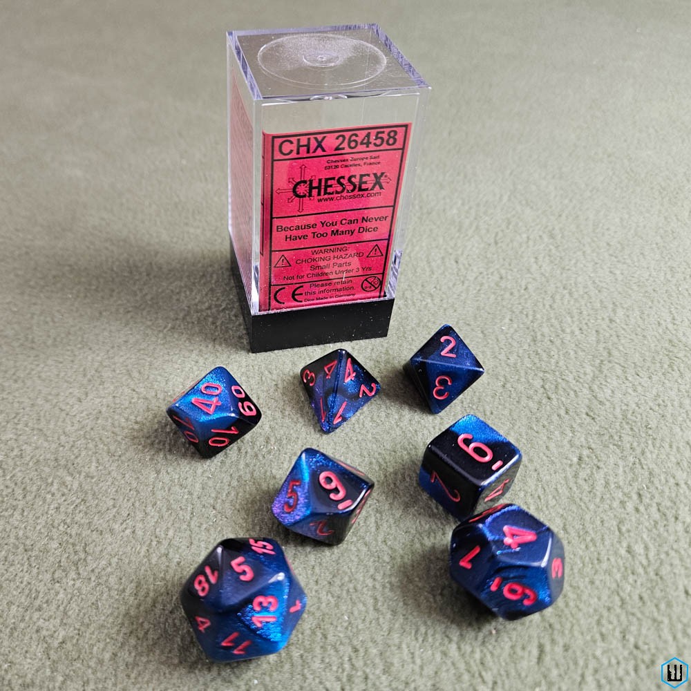 Chessex Polyhedral 7-Die Gemini Dice Set - BLACK STARLIGHT/RED
