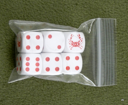 Image for White Crab Bunco Dice Red Pips -  6 Die Set