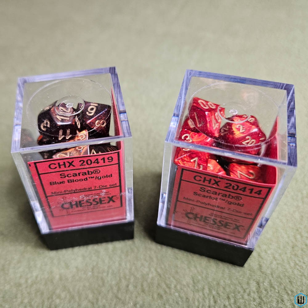Chessex Scarab/Gold & Blue Blood/Gold Mini-Polyhedral 7-Die set MINI Dice
