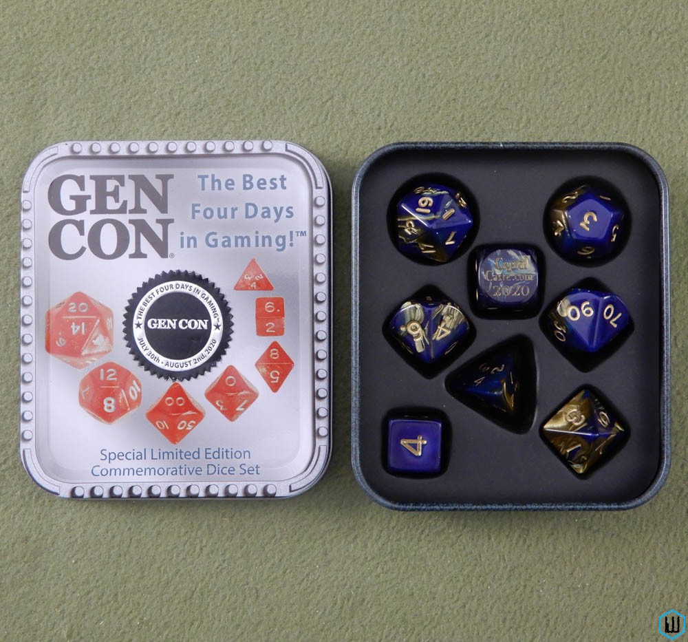 GEN CON 2020 DICE SET (Dark Blue w Gold Numbers & Swirl)