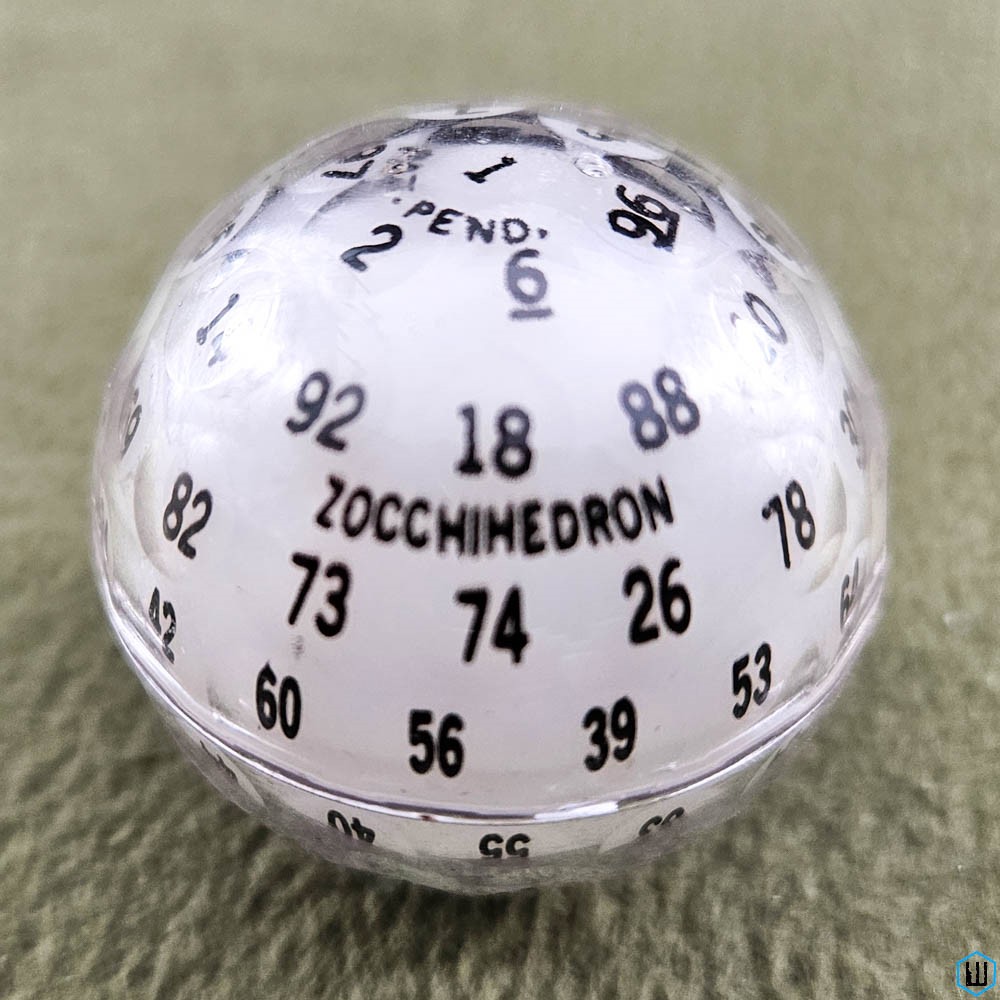 ZOCCHIHEDRON D100 Hundred Sided Die - White with Black Numbers