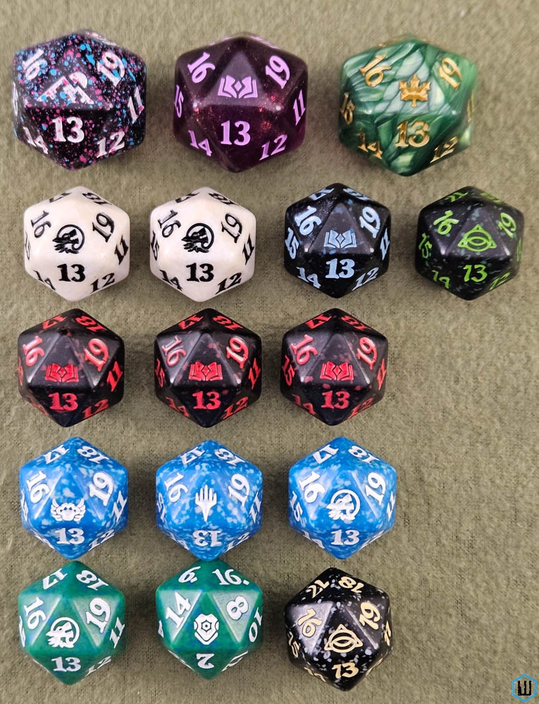 MTG Spindown Dice lot of 16 inc 3 Oversized (Magic the Gathering) D20 Die Wizards Coast