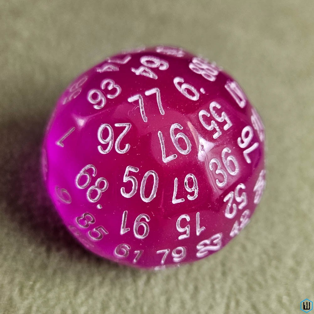 D100 Pink Translucent Die 100 sided RPG dice