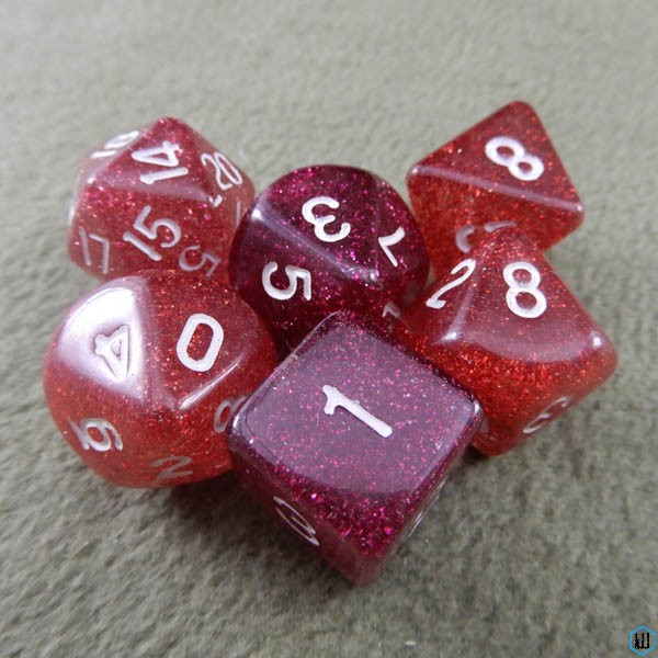 Image for Translucent Red Cherry Glitter Wine - White Numbered 6 Polyhedral Dice Set Mix