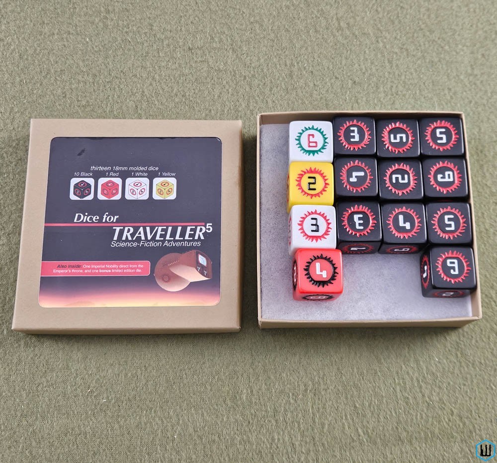 Traveller RPG Dice (13 Official Imperial Sunburst Die D6 Set) + Patent of Nobility FFE