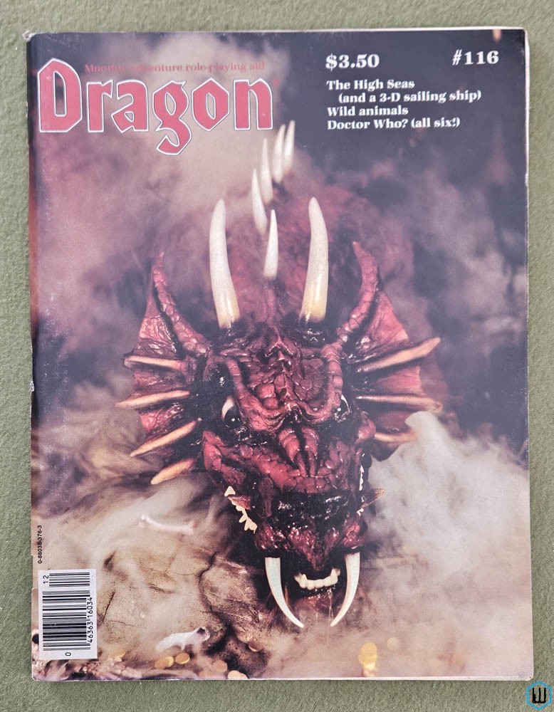 Dragon Magazine, Issue 116: Water Adventures (5 articles), 6 Doctors in DR WHO TSR