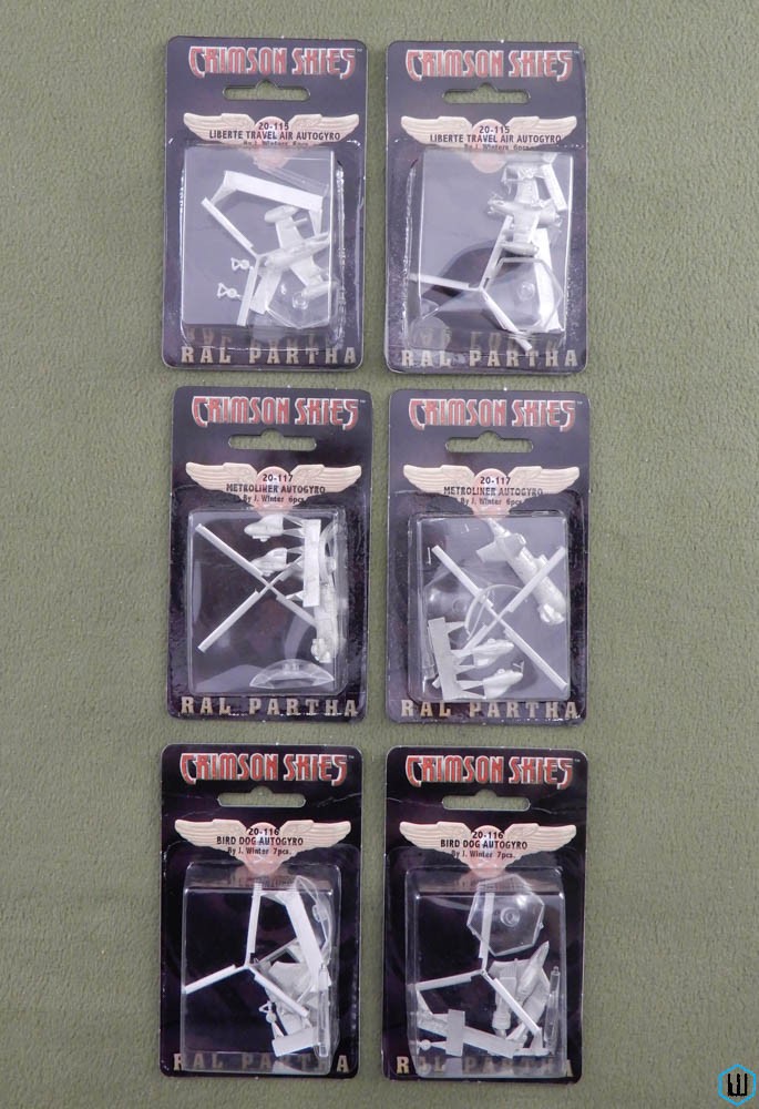 Crimson Skies Metal Miniatures (6): Autogyro Metroliner, Bird Dog, Liberte
