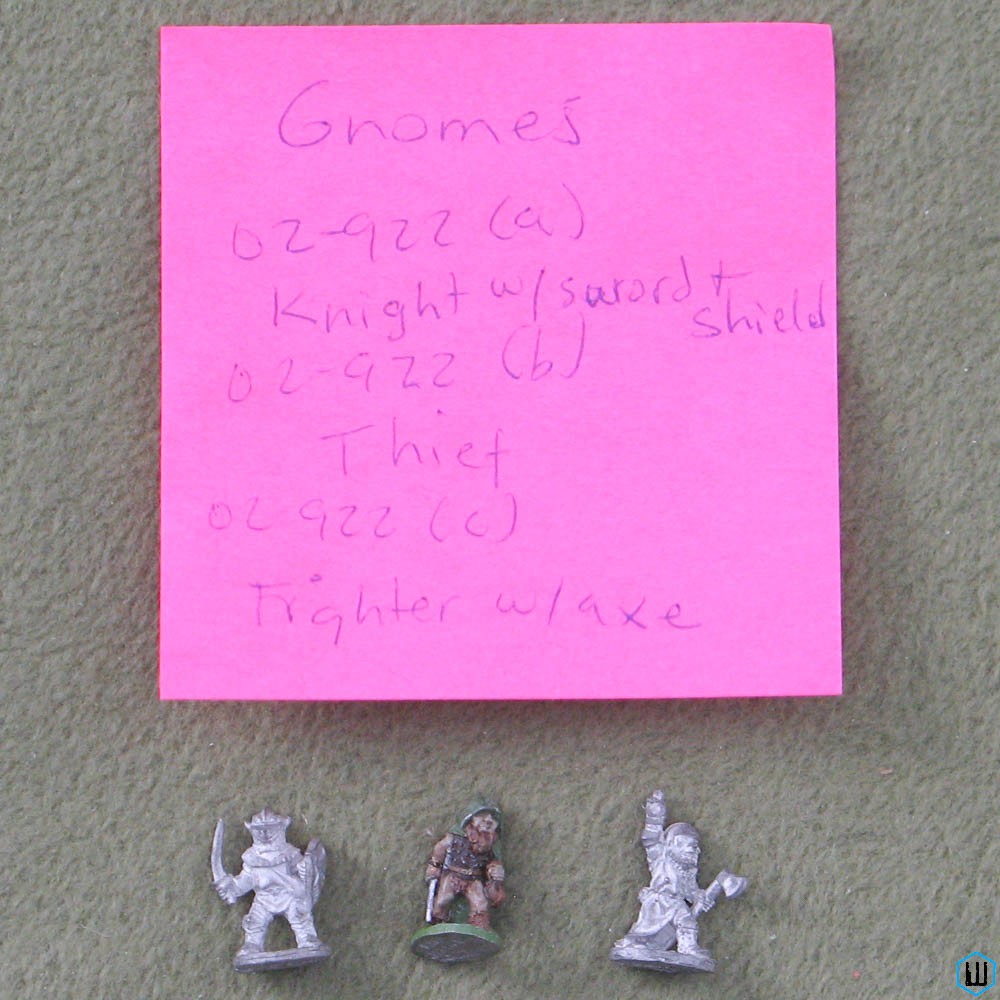 Image for GNOMES x3: Knight w Sword Shield, Thief, Fighter w Axe (Metal Miniatures)