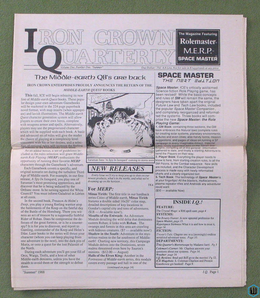 Iron Crown Quarterly, Volume 1 Number 1: MERP Space Master Rolemaster ...