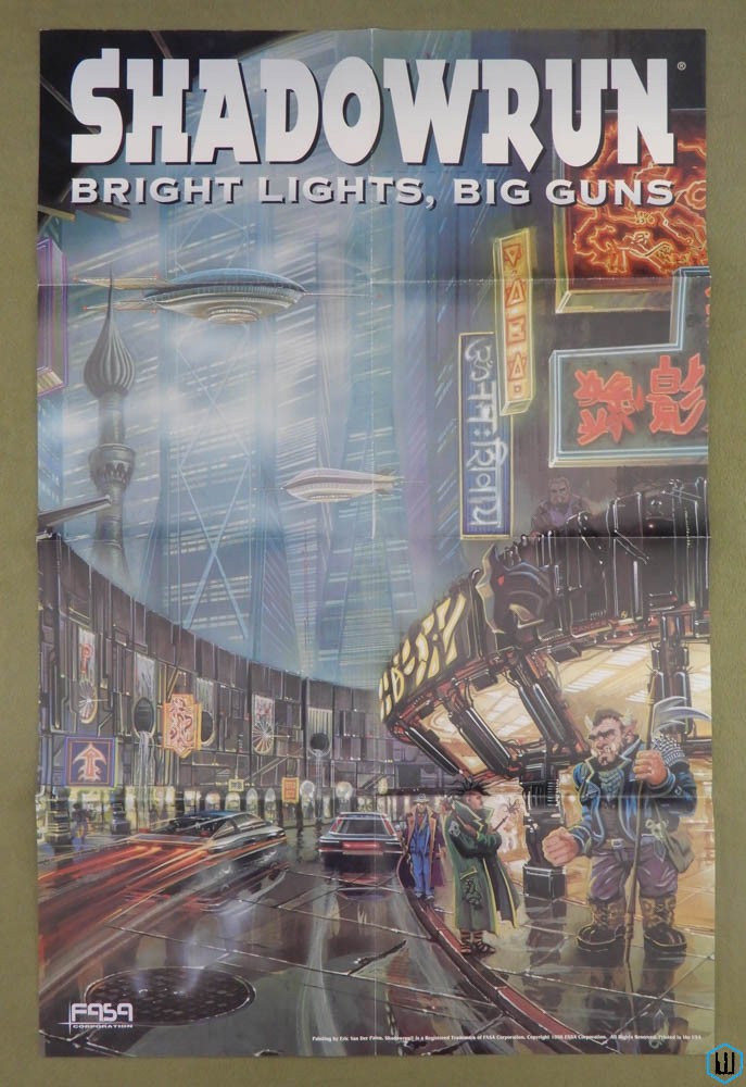Shadowrun Poster: Bright Lights Big Guns (Eric Van Der Palen 1996)
