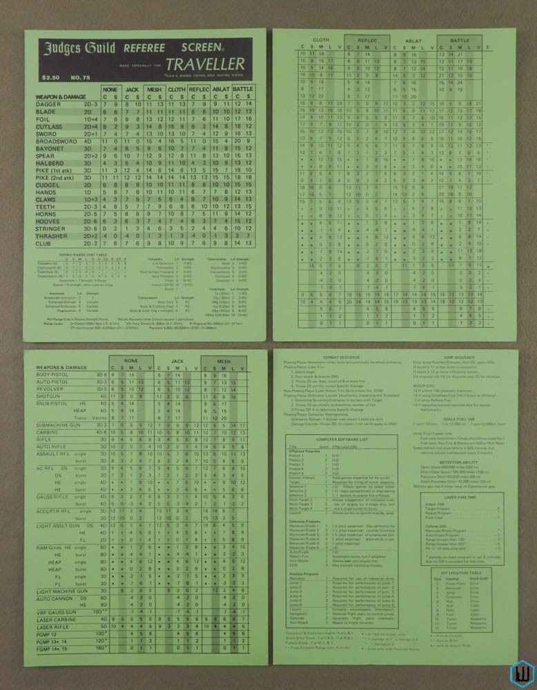 Traveller Referee Screen (4 cardstock GM charts) RPG