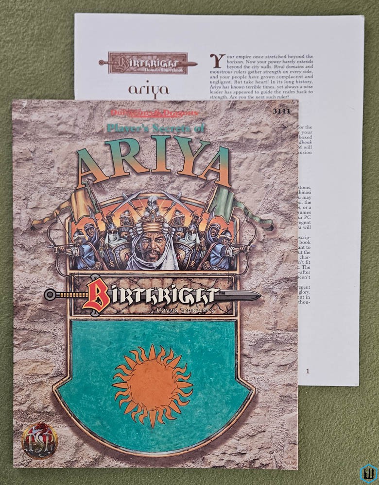 Player's Secrets of Ariya (Advanced Dungeons Dragons Birthright) Screen TSR 3111
