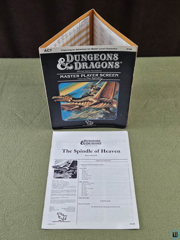 Master Player Screen + The Spindle adventure (Dungeons Dragons AC7) BECMI TSR 9156