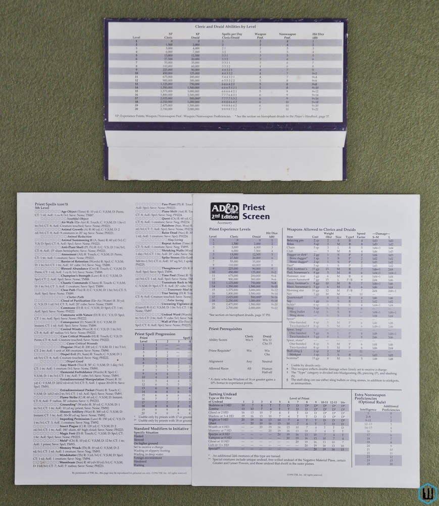 Priest's Screen PARTS SET (Advanced Dungeons Dragons 2nd Edition) TSR 9462
