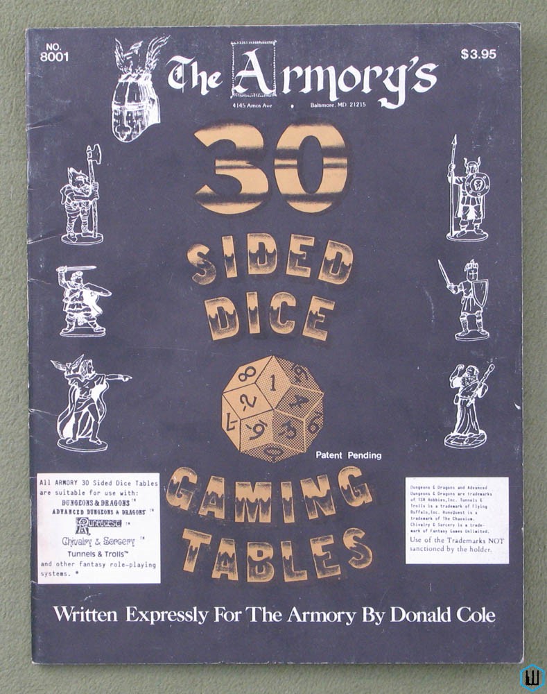 Image for 30 Sided Dice RPG Gaming Tables (Gems, Height Weight, Disease Poison)