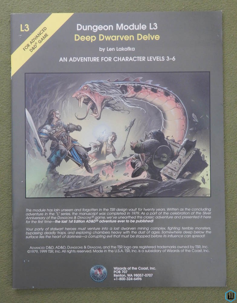 Deep Dwarven Delve (Advanced Dungeons Dragons L3) Len Lakofka RARE 1/5000