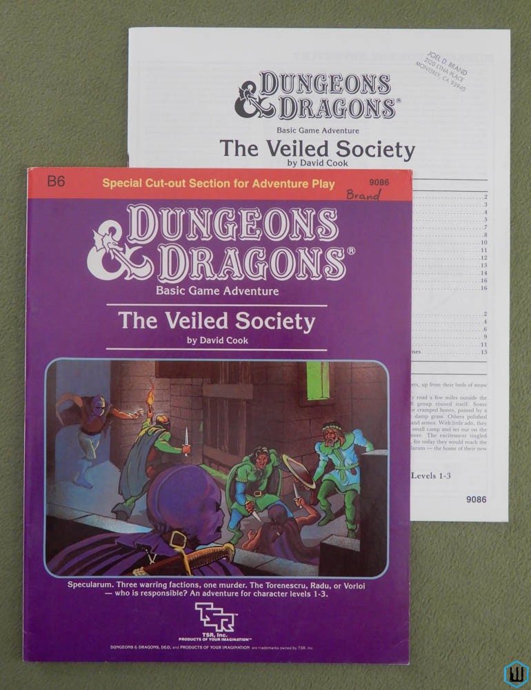 The Veiled Society (Dungeons & Dragons Module B6) Original 1984 edition