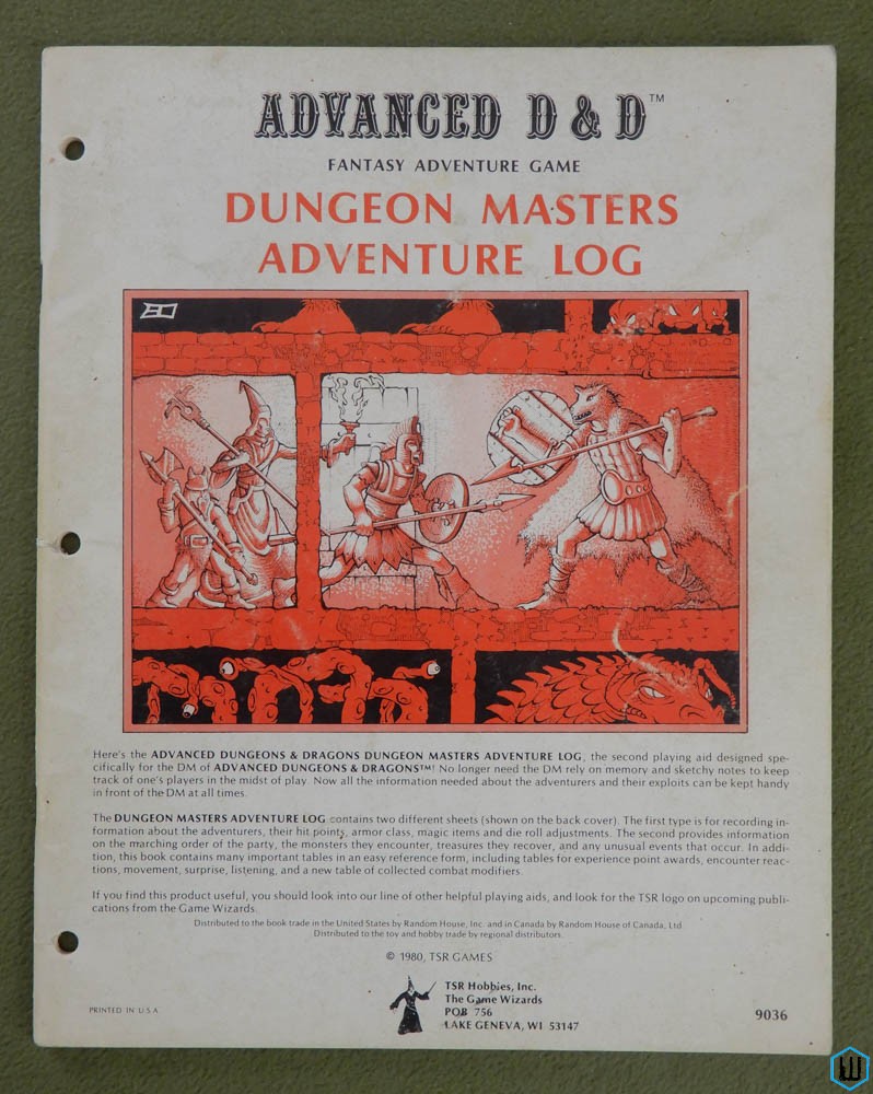 Dungeon Masters Adventure Log - PLAY COPY (Advanced Dungeons Dragons 1st edition)