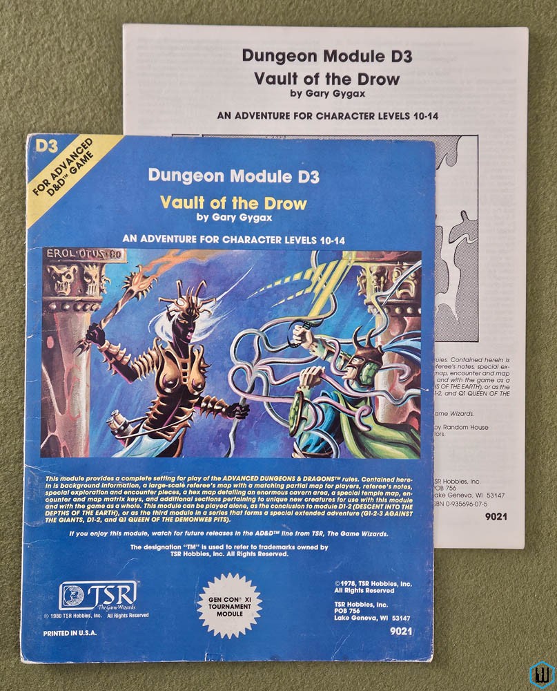 Vault of the Drow (Advanced Dungeons Dragons Module D3) Original 1980 Edition TSR 9021