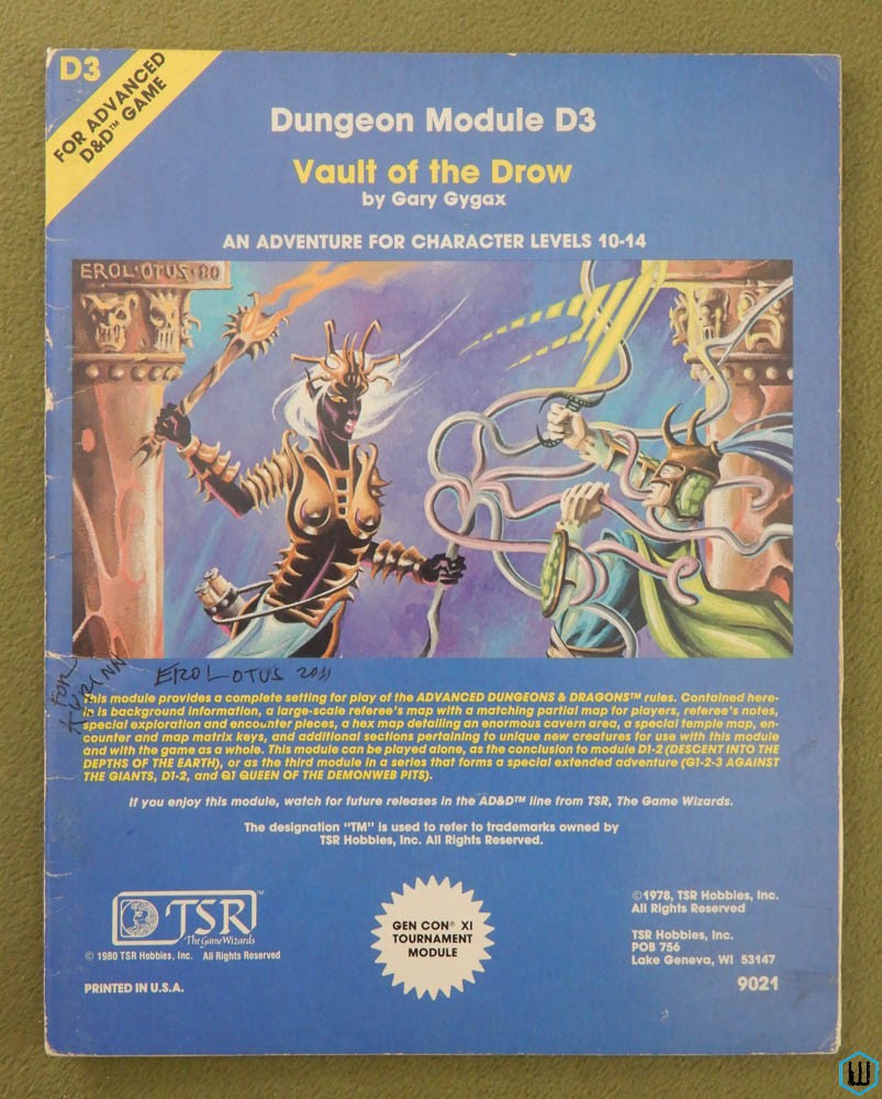 Vault of the Drow (Advanced Dungeons Dragons D3) Erol Otus signature - Coloring