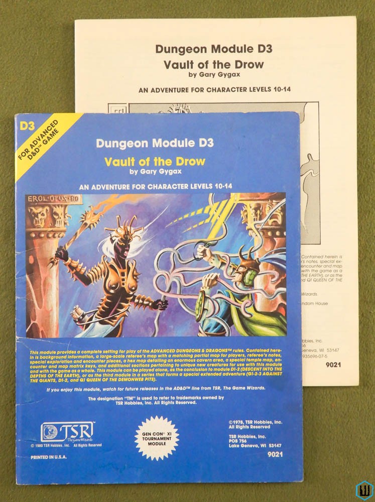 Vault of the Drow (Advanced Dungeons Dragons Module D3) Original 1980 Edition