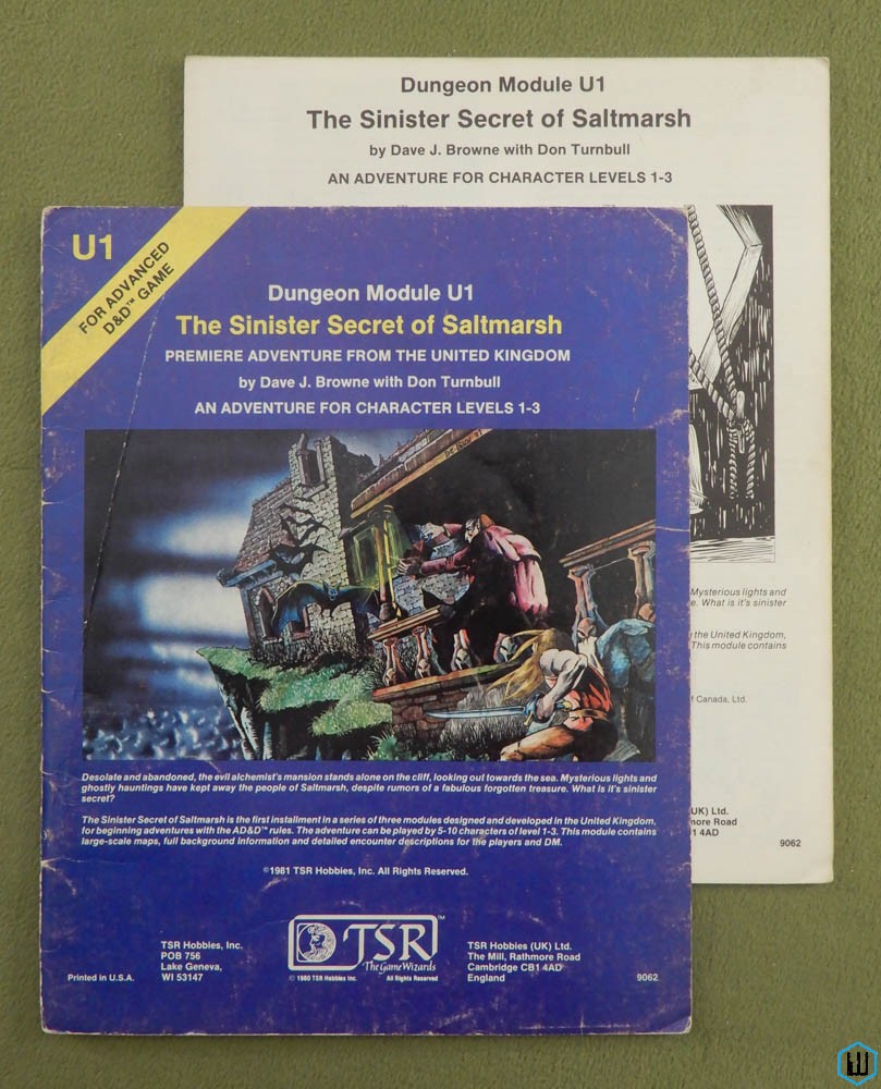 Sinister Secret of Saltmarsh (Advanced Dungeons Dragons U1) Original 1981 edition