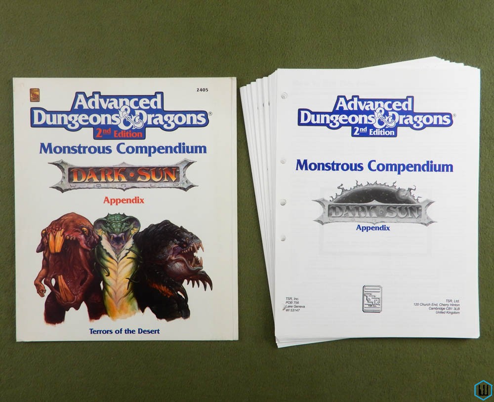 Monstrous Compendium Dark Sun Appendix (Dungeons Dragons) NO DIVIDERS