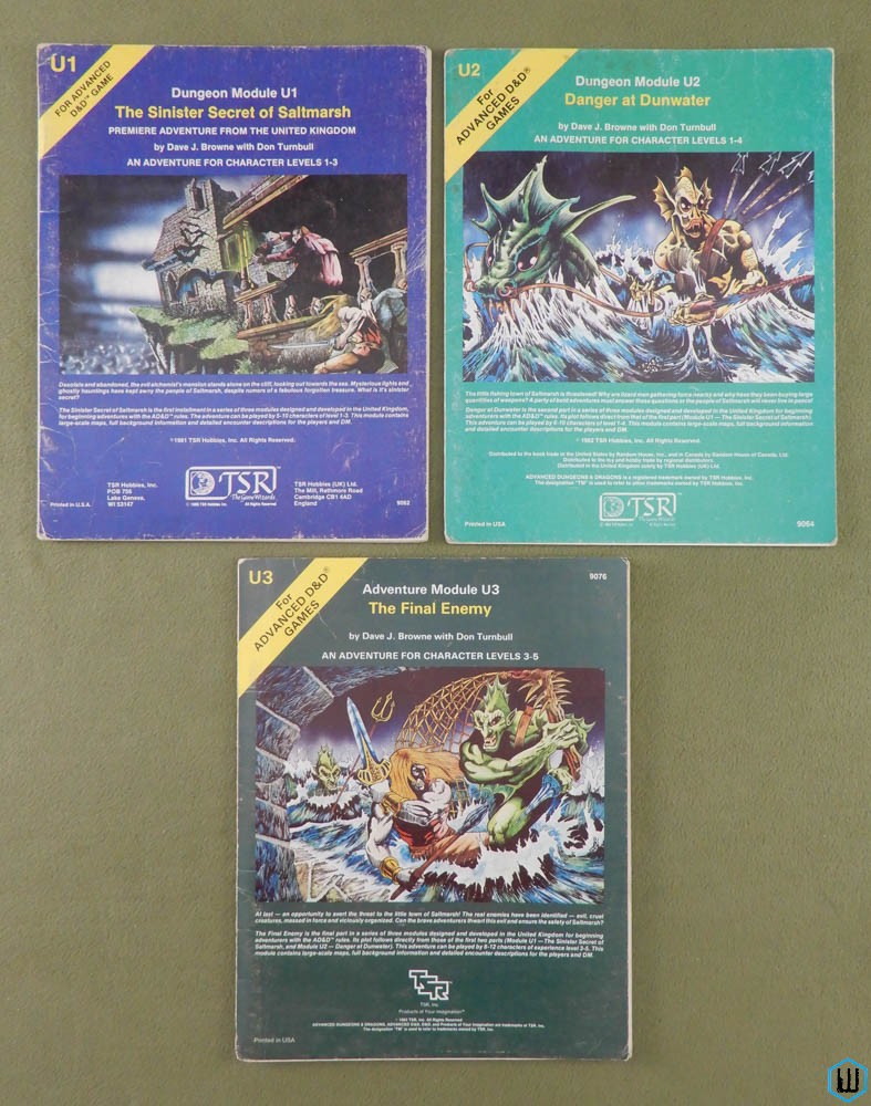 U-SERIES AD&D (Sinister Secret Saltmarsh, Danger Dunwater, Final Enemy)