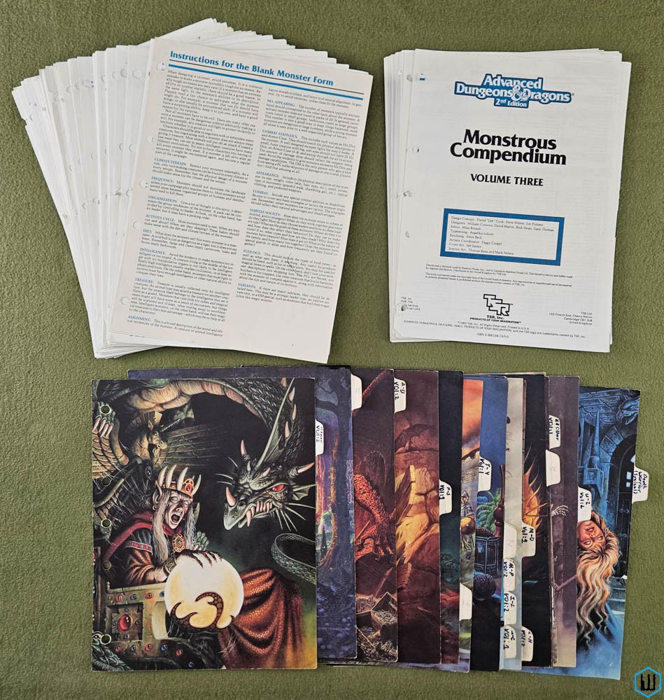 MONSTROUS COMPENDIUM SHEETS LOT (MC 1/2/3) Play Set (Advanced Dungeons Dragons)