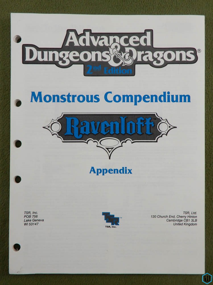 Monstrous Compendium Ravenloft Appendix MC10 - SHEETS ONLY