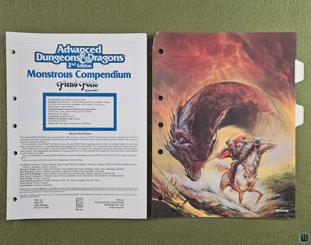 Monstrous Compendium Fiend Folio Appendix MC14 - SHEETS ONLY TSR 2132